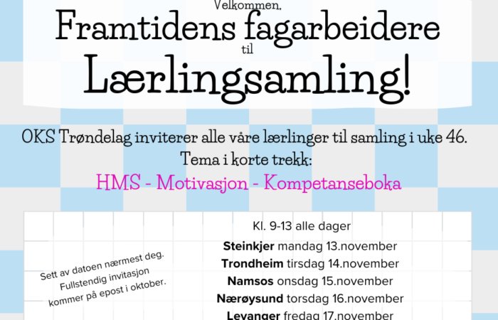 Steinkjer mandag 13.november Trondheim tirsdag 14.november Namsos onsdag 15.november Nærøysund torsdag 16.november Levanger fredag 17.november